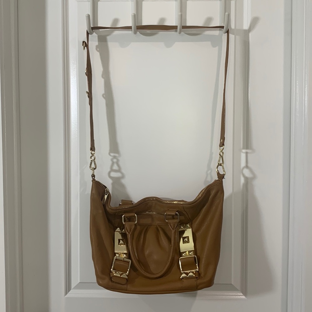 Vince Camuto Brown Leather Satchel with Gold Hardware